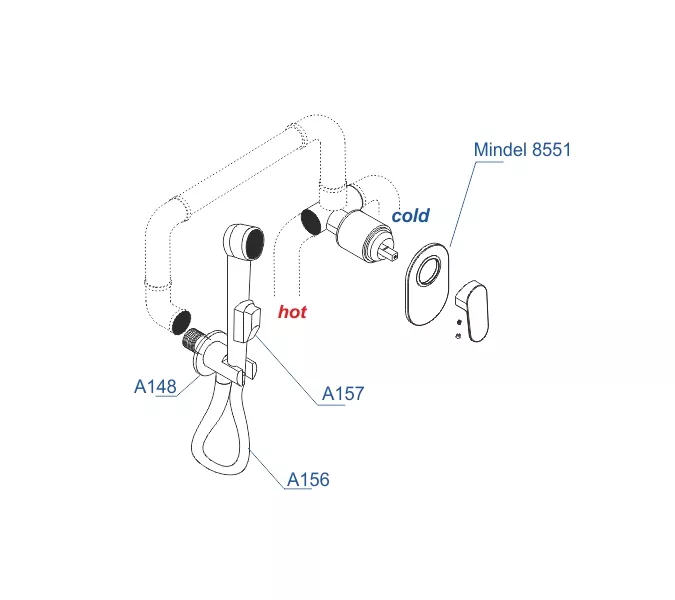 Встраиваемый комплект для биде со шлангом 150 см  WasserKRAFT  A85056, изображение 3