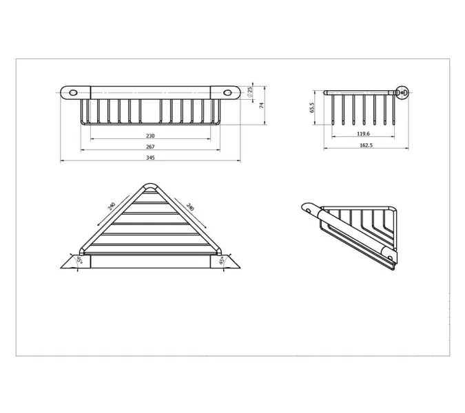 Угловой поручень с полкой для душевых принадлежностей Black&White SN-2155, изображение 2