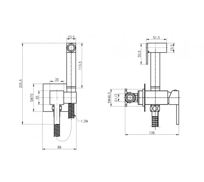 Смеситель для гигиенического душа со штуцером и держателем Cezares CZR-SET-DA2-ID3-FMM120-01, изображение 2