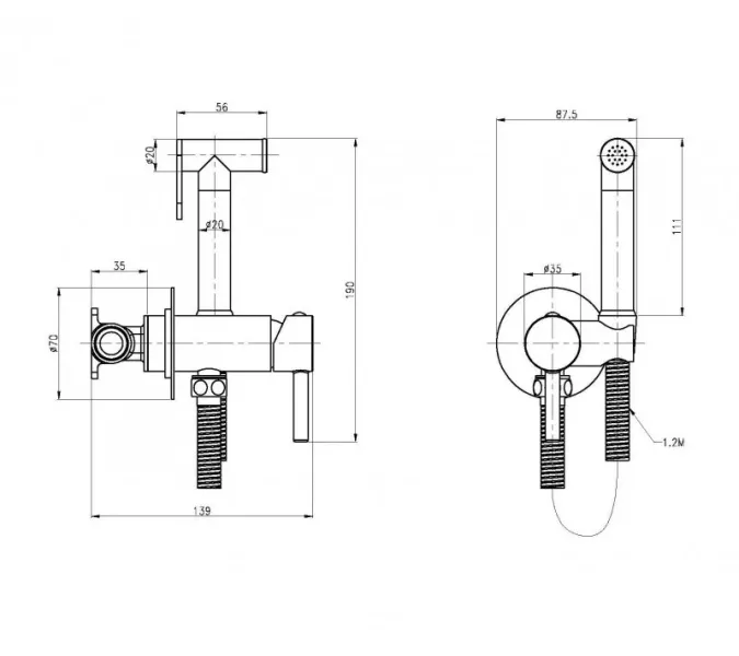 Смеситель для гигиенического душа со штуцером и держателем Cezares CZR-SET-DA1-ID2-FMM120, Выбрать цвет: Хром, изображение 2