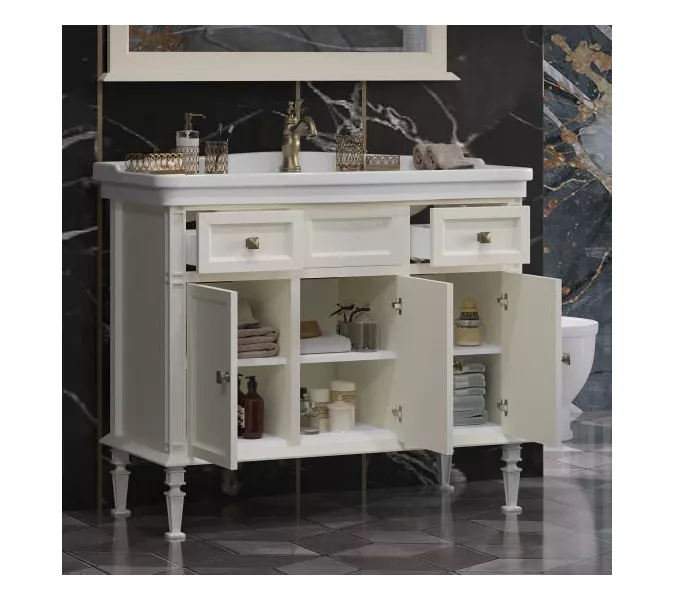 Тумба с раковиной напольная Opadiris Кантара  слоновая кость/бронза, Выбрать цвет: Слоновая кость, Выбрать размер: 105, изображение 3