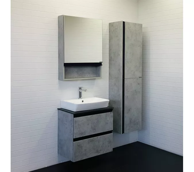 COMFORTY. Тумба-умывальник "Эдинбург-60-2 " бетон светлый с черной столешницей, с раковиной COMFORTY, Выбрать цвет: Бетон, Комплектация: раковина Comfotry  9055RA-50, изображение 5