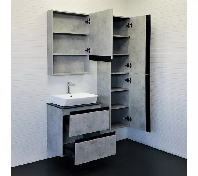 COMFORTY. Тумба-умывальник "Эдинбург-60-2 " бетон светлый с черной столешницей, с раковиной COMFORTY, Выбрать цвет: Бетон, Комплектация: раковина Comfotry  9055RA-50, изображение 6