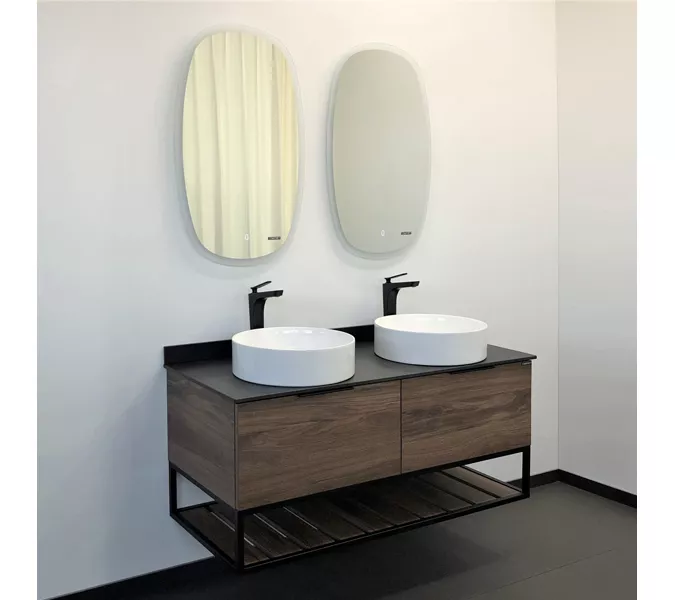 COMFORTY. Тумба-умывальник "Порто-120-1-/2" дуб тёмно-коричневый с черной столешницей c 1-2  раковиной COMFORTY 9110, Выбрать цвет: Дуб темно-коричневый, Выбрать размер: 120, Цвет столешницы: Черный, Комплектация: 2 раковины, изображение 3