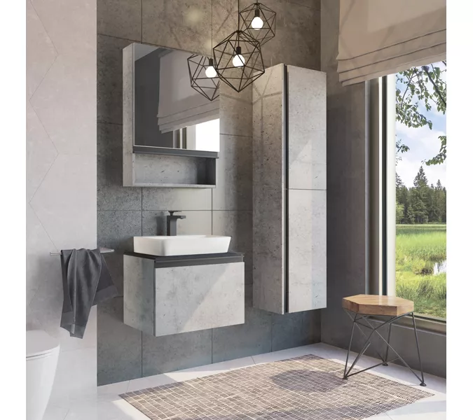 COMFORTY. Зеркало-шкаф "Эдинбург-60/75/90" бетон светлый, Выбрать размер: 60, изображение 2