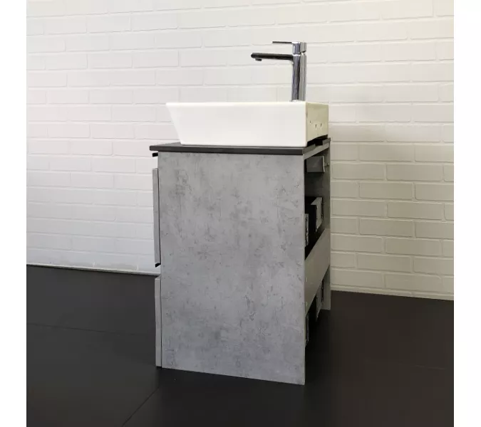 COMFORTY. Тумба-умывальник "Эдинбург-60-2 " бетон светлый с черной столешницей, с раковиной COMFORTY, Выбрать цвет: Бетон, Комплектация: раковина Comfotry  9055RA-50, изображение 3