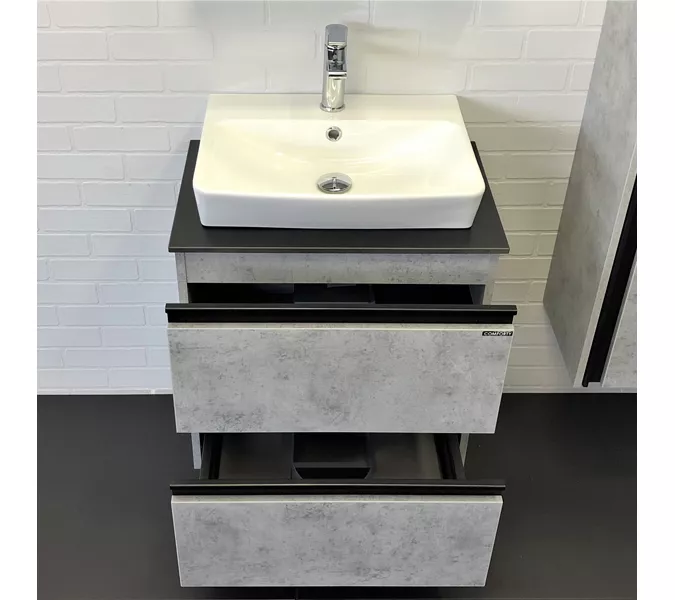 COMFORTY. Тумба-умывальник "Эдинбург-60-2 " бетон светлый с черной столешницей, с раковиной COMFORTY, Выбрать цвет: Бетон, Комплектация: раковина Comfotry  9055RA-50, изображение 2