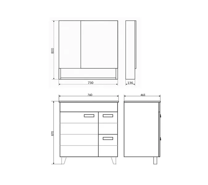 COMFORTY. Тумба-умывальник "Клеон-60Н/75Н/90Н" напольная  белый/дуб дымчатый с раковиной, Выбрать размер: 75, Выбрать цвет: Дуб дымчатый, Комплектация: раковина Quadro 75, изображение 2