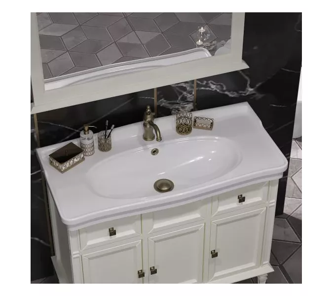 Тумба с раковиной напольная Opadiris Кантара  слоновая кость/бронза, Выбрать цвет: Слоновая кость, Выбрать размер: 105, изображение 4