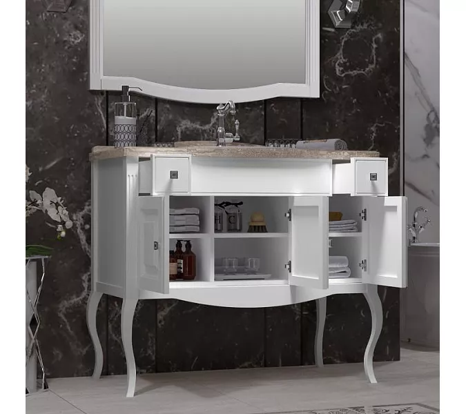 Тумба с раковиной напольная с мраморной столешницей Opadiris  ЛАУРА 100 Белый матовый/swarovski хром, Выбрать цвет: Белый/хром, изображение 2