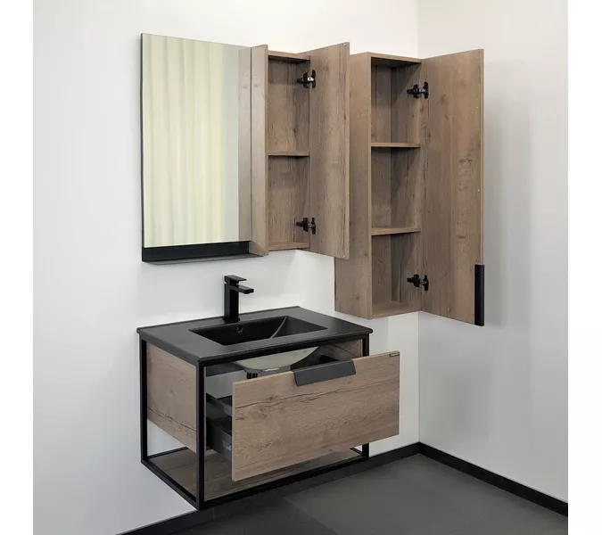 Тумба-умывальник Comforty  Бонн 75/90 с раковиной  белая/черная, Выбрать размер: 75, Выбрать цвет: дуб темный , Комплектация: раковина Comforty 75E черная матовая