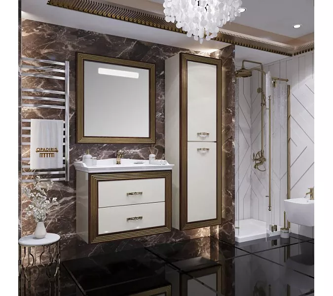 Тумба подвесная с раковиной Opadiris Карат 80 см ,Бежевый глянцевый с золотой патиной, Выбрать цвет: Золото, изображение 5