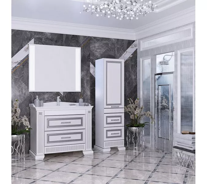 Тумба с раковиной напольная Opadiris ОНИКС 100 Белый глянцевый с серебряной патиной, Выбрать цвет: Белый/серебро, изображение 5