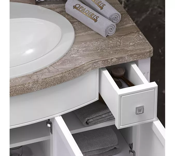 Тумба с раковиной напольная с мраморной столешницей Opadiris  ЛАУРА 100 Белый матовый/swarovski хром, Выбрать цвет: Белый/хром, изображение 4