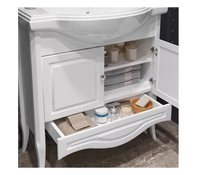 Тумба с раковиной для ванной комнаты OPADIRIS Брунелла-80 белый, Выбрать размер: 80, Выбрать цвет: Белый, изображение 4