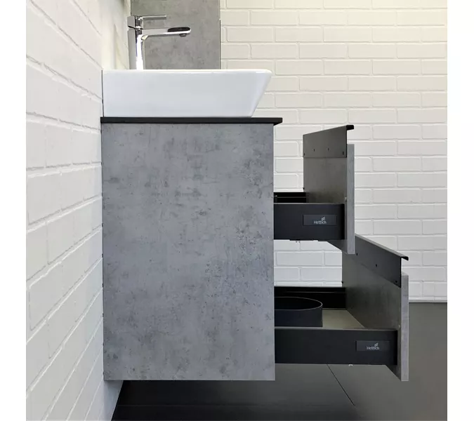 COMFORTY. Тумба-умывальник "Эдинбург-60-2 " бетон светлый с черной столешницей, с раковиной COMFORTY, Выбрать цвет: Бетон, Комплектация: раковина Comfotry  9055RA-50, изображение 4