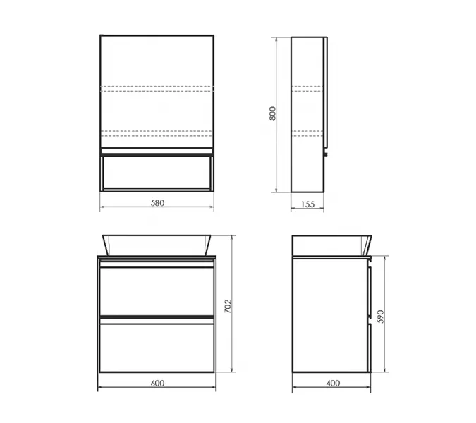 COMFORTY. Тумба-умывальник "Эдинбург-60-2 " бетон светлый с черной столешницей, с раковиной COMFORTY, Выбрать цвет: Бетон, Комплектация: раковина Comfotry  9055RA-50, изображение 7