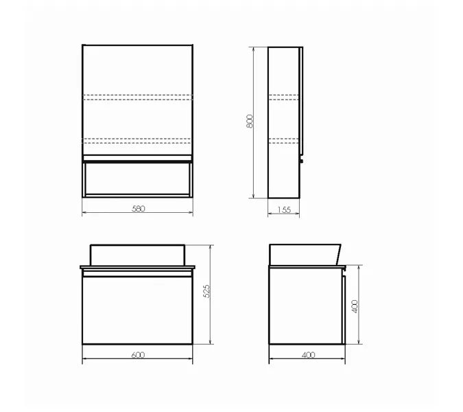 COMFORTY. Тумба-умывальник "Эдинбург" бетон светлый с черной столешницей, с раковиной COMFORTY, Выбрать цвет: Бетон, Выбрать размер: 60, Комплектация: раковина Comforty  9055RA-50, изображение 9
