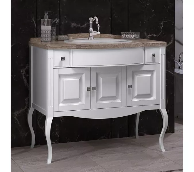 Тумба с раковиной напольная с мраморной столешницей Opadiris  ЛАУРА 100 Белый матовый/swarovski хром, Выбрать цвет: Белый/хром