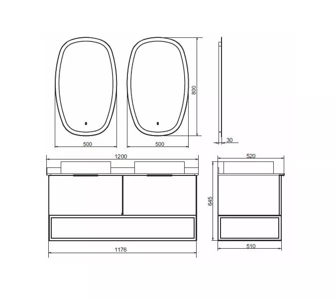 COMFORTY. Тумба-умывальник "Порто-120-1-/2" дуб тёмно-коричневый с черной столешницей c 1-2  раковиной COMFORTY 9110, Выбрать цвет: Дуб темно-коричневый, Выбрать размер: 120, Цвет столешницы: Черный, Комплектация: 2 раковины, изображение 7