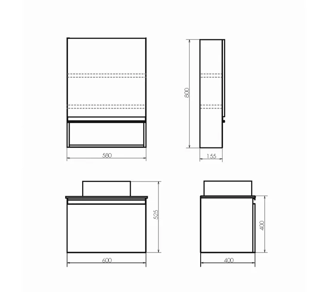 COMFORTY. Зеркало-шкаф "Эдинбург-60/75/90" бетон светлый, Выбрать размер: 60, изображение 3
