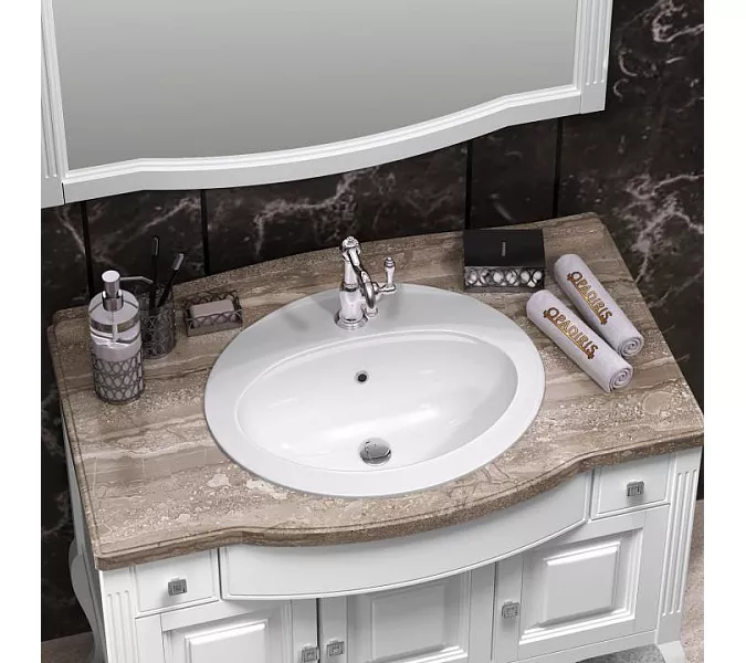 Тумба с раковиной напольная с мраморной столешницей Opadiris  ЛАУРА 100 Белый матовый/swarovski хром, Выбрать цвет: Белый/хром, изображение 3