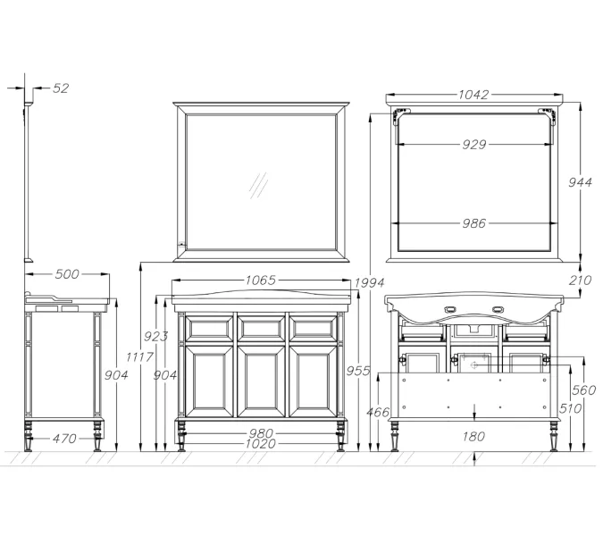 Тумба с раковиной напольная Opadiris Кантара  слоновая кость/бронза, Выбрать цвет: Слоновая кость, Выбрать размер: 105, изображение 7