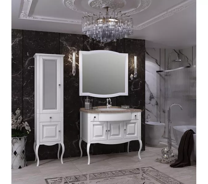 Тумба с раковиной напольная с мраморной столешницей Opadiris  ЛАУРА 100 Белый матовый/swarovski хром, Выбрать цвет: Белый/хром, изображение 5