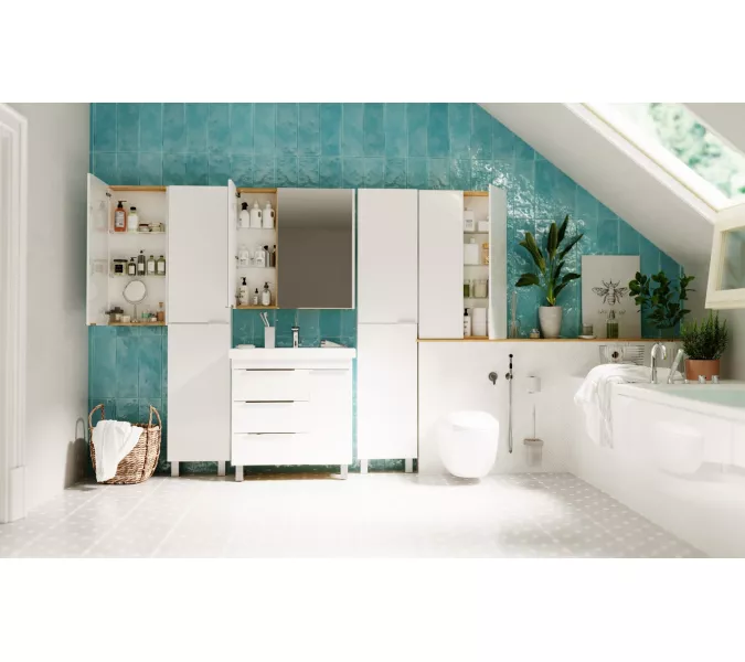 Тумба напольная без  раковины  1Marka Gaula 80 , 3 ящика и 1дверца, Выбрать цвет: Белый, изображение 7