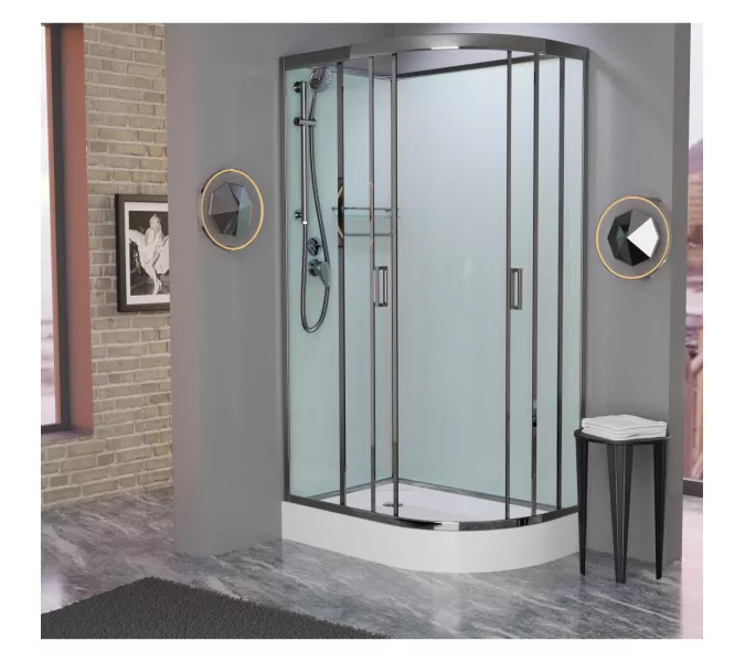 Душевая кабина Frank F412 L/R Brilliant  низкий поддон, Цвет стекла: прозрачное, Цвет профиля: Хром, Тип поддона: Низкий, Выбрать размер: 120х80, Внешний вид: без крыши, Ориентация: левая, изображение 2