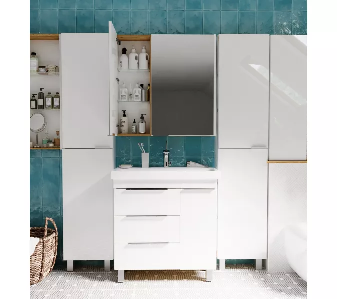 Тумба напольная без  раковины  1Marka Gaula 80 , 3 ящика и 1дверца, Выбрать цвет: Белый, изображение 5