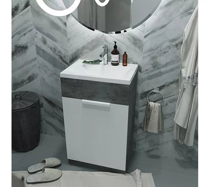 Тумба напольная с раковиной 1Marka Revo 50 см, бетон темно-серый, Выбрать цвет: Бетон темно-серый, изображение 4