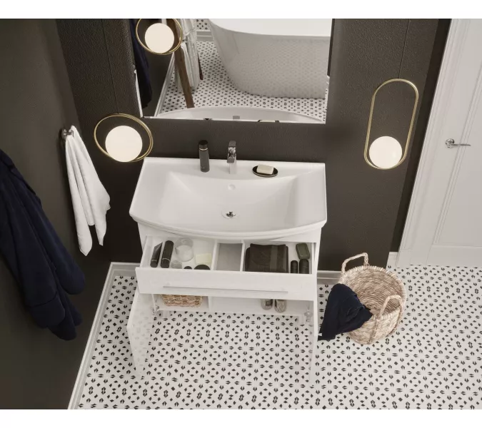 Тумба напольная без раковины 1 Марка Lina Classic New 85Н 1в.я 2д Белый глянец, Выбрать размер: 85, изображение 4