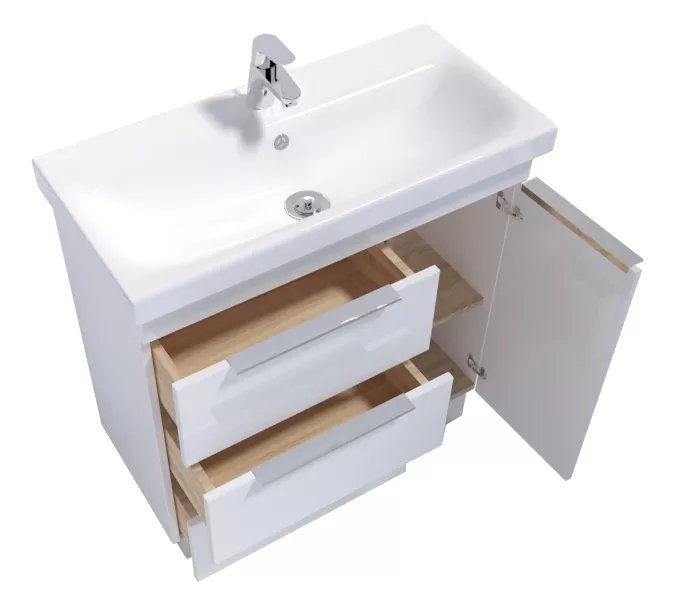 Тумба напольная без  раковины  1Marka Gaula 80 , 3 ящика и 1дверца, Выбрать цвет: Белый, изображение 2