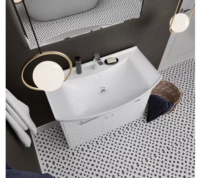 Тумба напольная без раковины 1 Марка Lina Classic New 85Н 1в.я 2д Белый глянец, Выбрать размер: 85, изображение 3