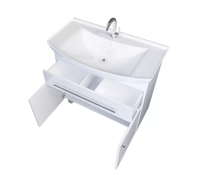 Тумба напольная без раковины 1 Марка Lina Classic New 85Н 1в.я 2д Белый глянец, Выбрать размер: 85, изображение 2