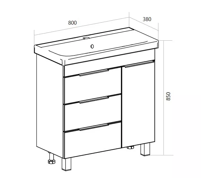 Тумба напольная без  раковины  1Marka Gaula 80 , 3 ящика и 1дверца, Выбрать цвет: Белый, изображение 10