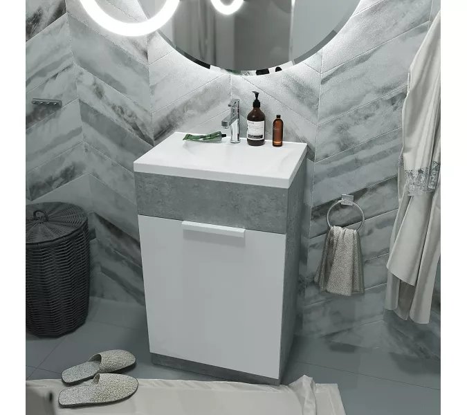 Тумба напольная с раковиной 1Marka Revo 50 см, бетон светло-серый, Выбрать цвет: Бетон светло-серый, изображение 4