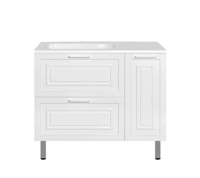 Тумба напольная с раковиной Style Line Альба (2 ящ./корзина) Барселона 90 Левая, Люкс, белый, PLUS, Ориентация: левая