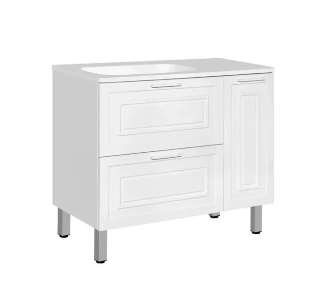 Тумба напольная с раковиной Style Line Альба (2 ящ./корзина) Барселона 90 Левая, Люкс, белый, PLUS, Ориентация: левая, изображение 3