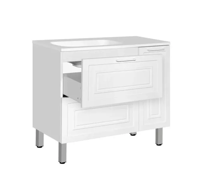 Тумба напольная с раковиной Style Line Альба (2 ящ./корзина) Барселона 90 Левая, Люкс, белый, PLUS, Ориентация: левая, изображение 4