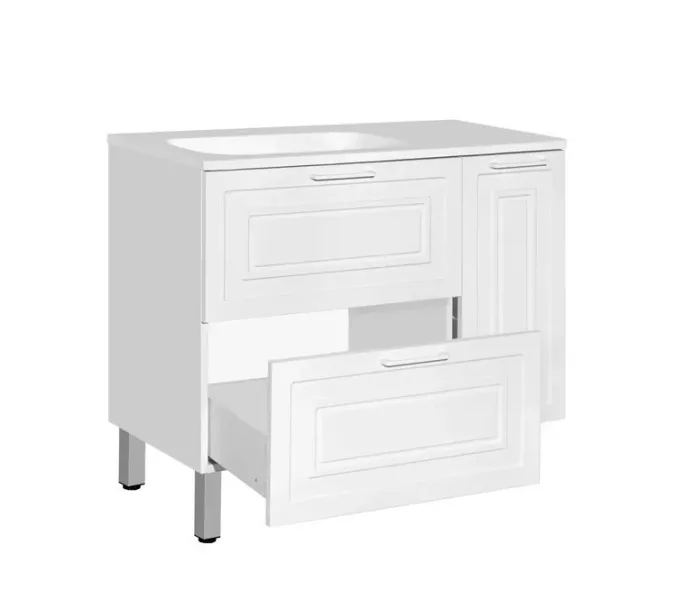 Тумба напольная с раковиной Style Line Альба (2 ящ./корзина) Барселона 90 Левая, Люкс, белый, PLUS, Ориентация: левая, изображение 5