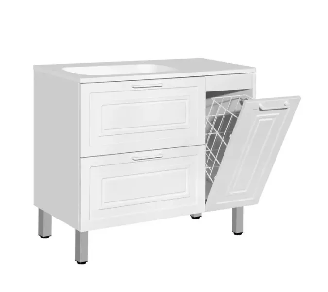 Тумба напольная с раковиной Style Line Альба (2 ящ./корзина) Барселона 90 Левая, Люкс, белый, PLUS, Ориентация: левая, изображение 6