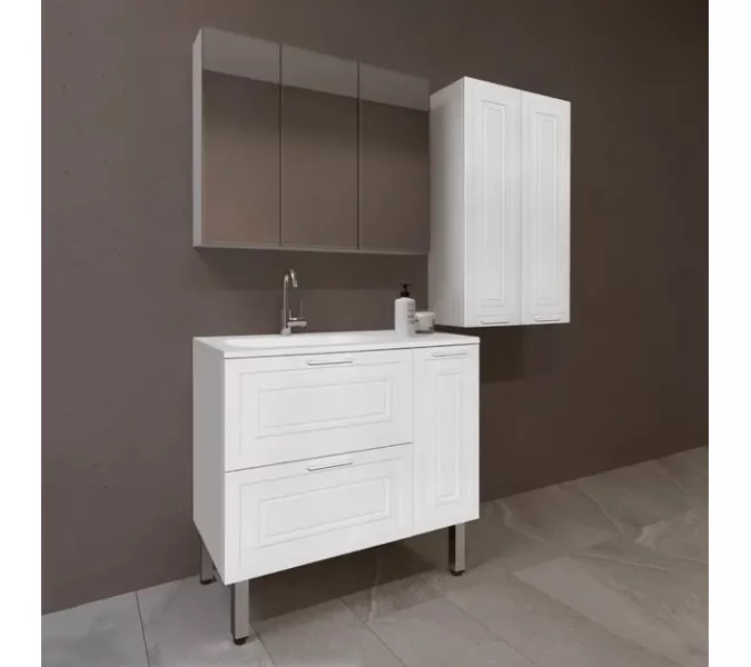 Тумба напольная с раковиной Style Line Альба (2 ящ./корзина) Барселона 90 Левая, Люкс, белый, PLUS, Ориентация: левая, изображение 2