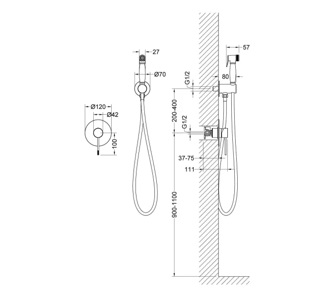Смеситель встроенный с гигиеническим душем Timo Saona 2389/17SM, Выбрать цвет: Золото, изображение 2