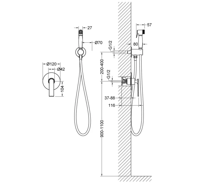 Смеситель встроенный с гигиеническим душем Timo Anni 2789/03SM, изображение 5