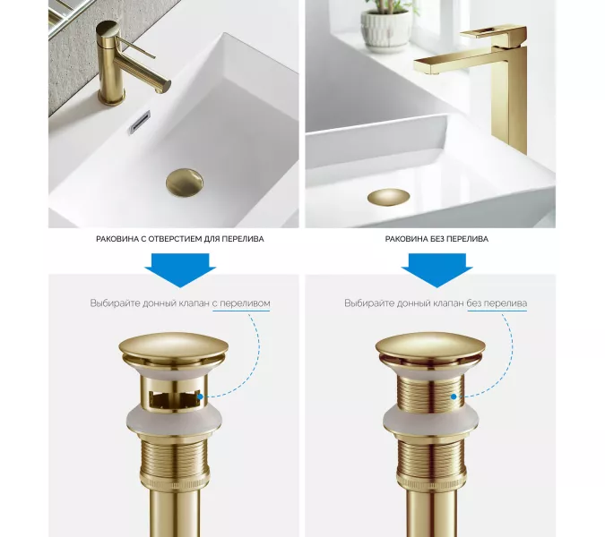 Донный клапан Timo 8011/17, Выбрать цвет: Золото, изображение 5