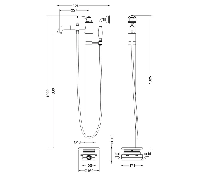 Смеситель напольный для ванны с душем Timo Arisa 5300/03Y-CR, Выбрать цвет: Черный, изображение 2