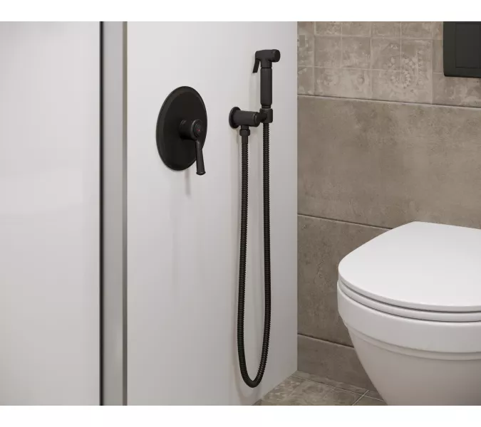 Смеситель встроенный с гигиеническим душем Timo Arisa 5309/03SM, Выбрать цвет: Черный, изображение 4