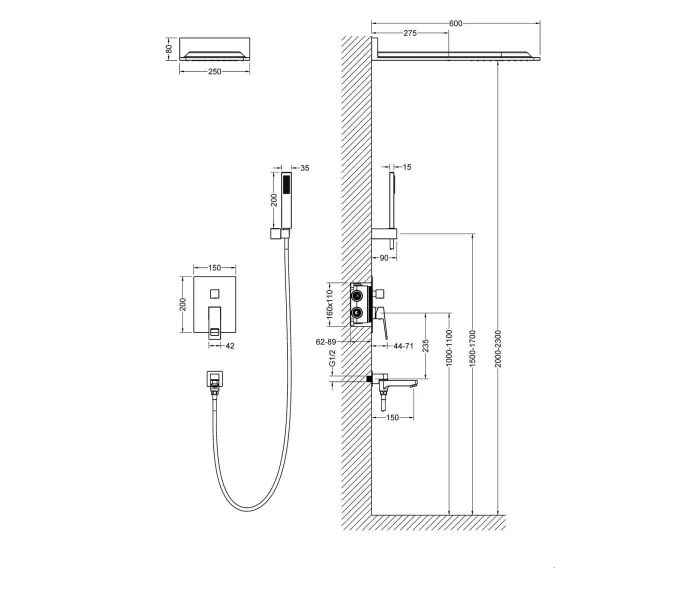 Душевая система встроенная Timo Briana SX-7119, Выбрать цвет: Хром, изображение 3